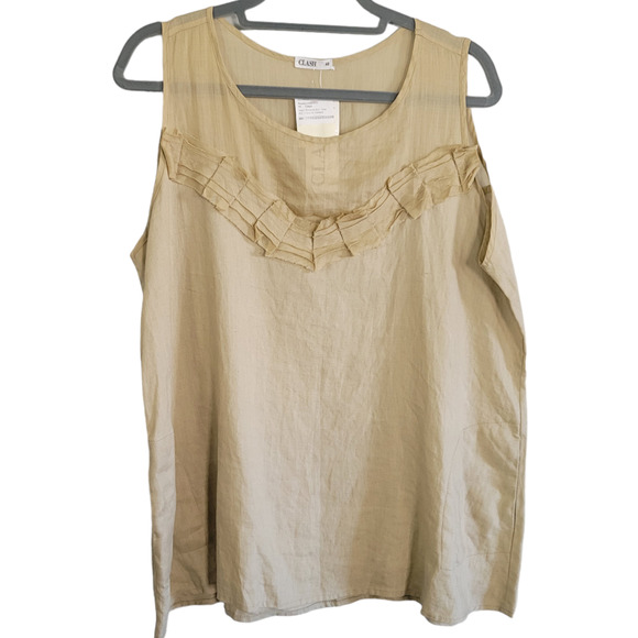 Clash Tops - Clash Linen Ruffled Scoop Neck Sleeveless Tank Top Blouse Women's Sz 48 EU 18 US